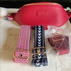 NWT Pom Pom London Crimson Bum Bag Bundle with flag keyring.